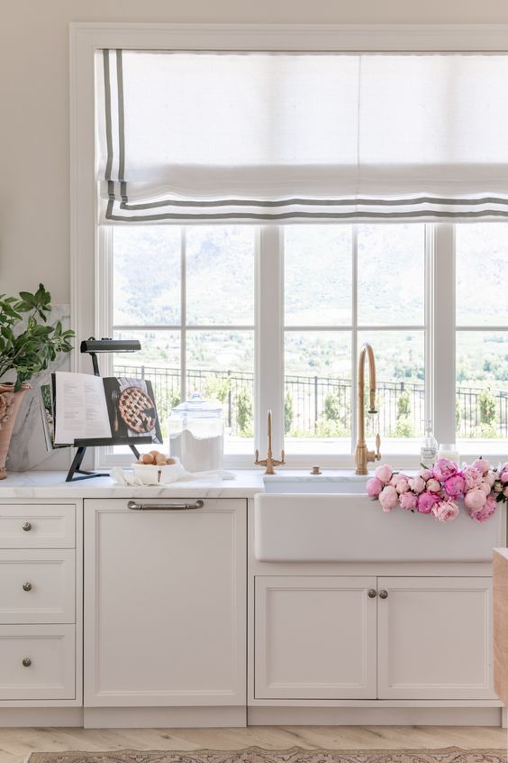 soft curtains or roman shades kitchen