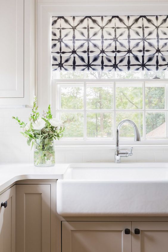 soft curtains or roman shades kitchen